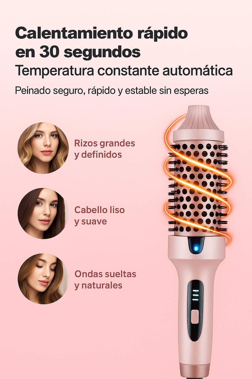Cepillo Profesional 3 en 1 con Tecnología Iónica y Calentamiento PTC